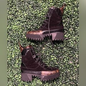 Women's Louis Vuitton Laureate Black/Brown Monogram Platform Desert Boots 37